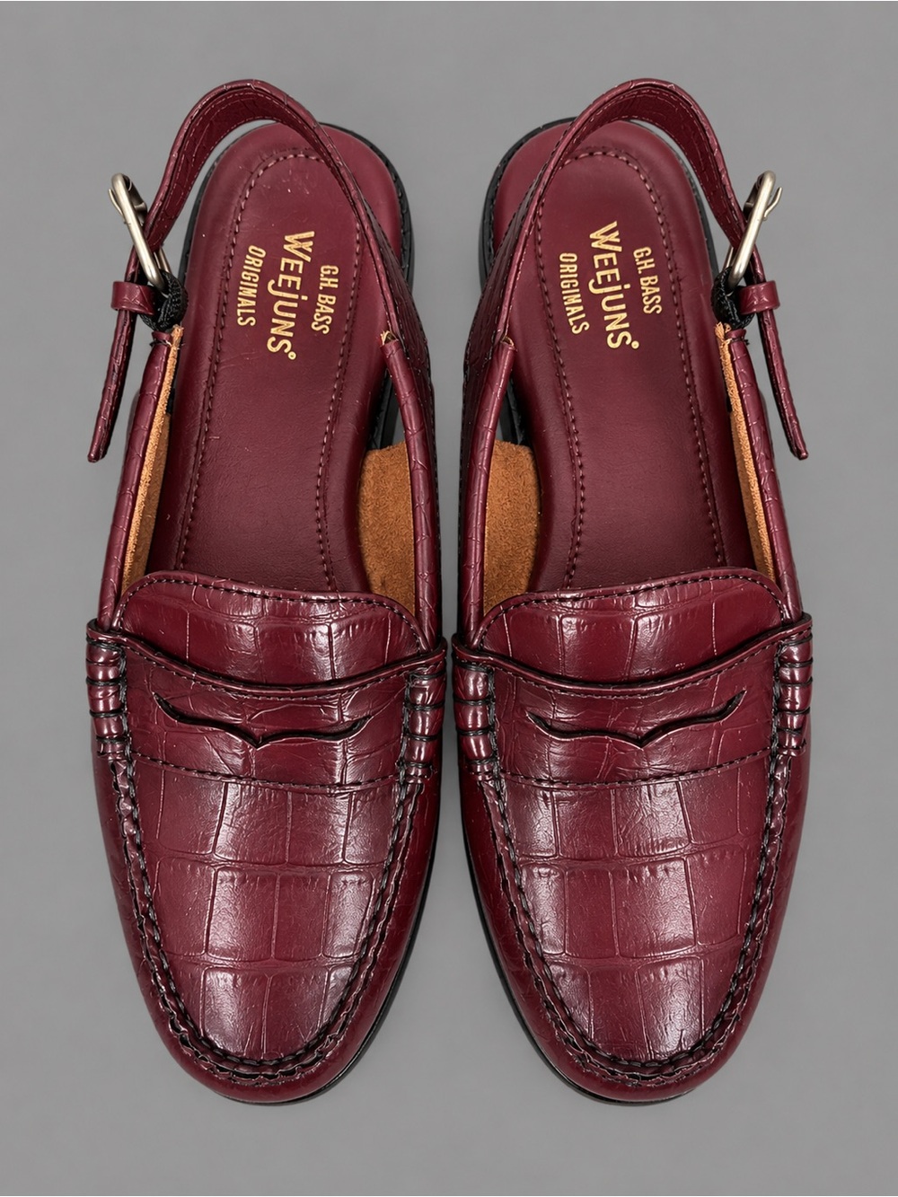 G.H. Bass Weejuns Whitney Crocodile Emboss Slingback Loafers Size 8